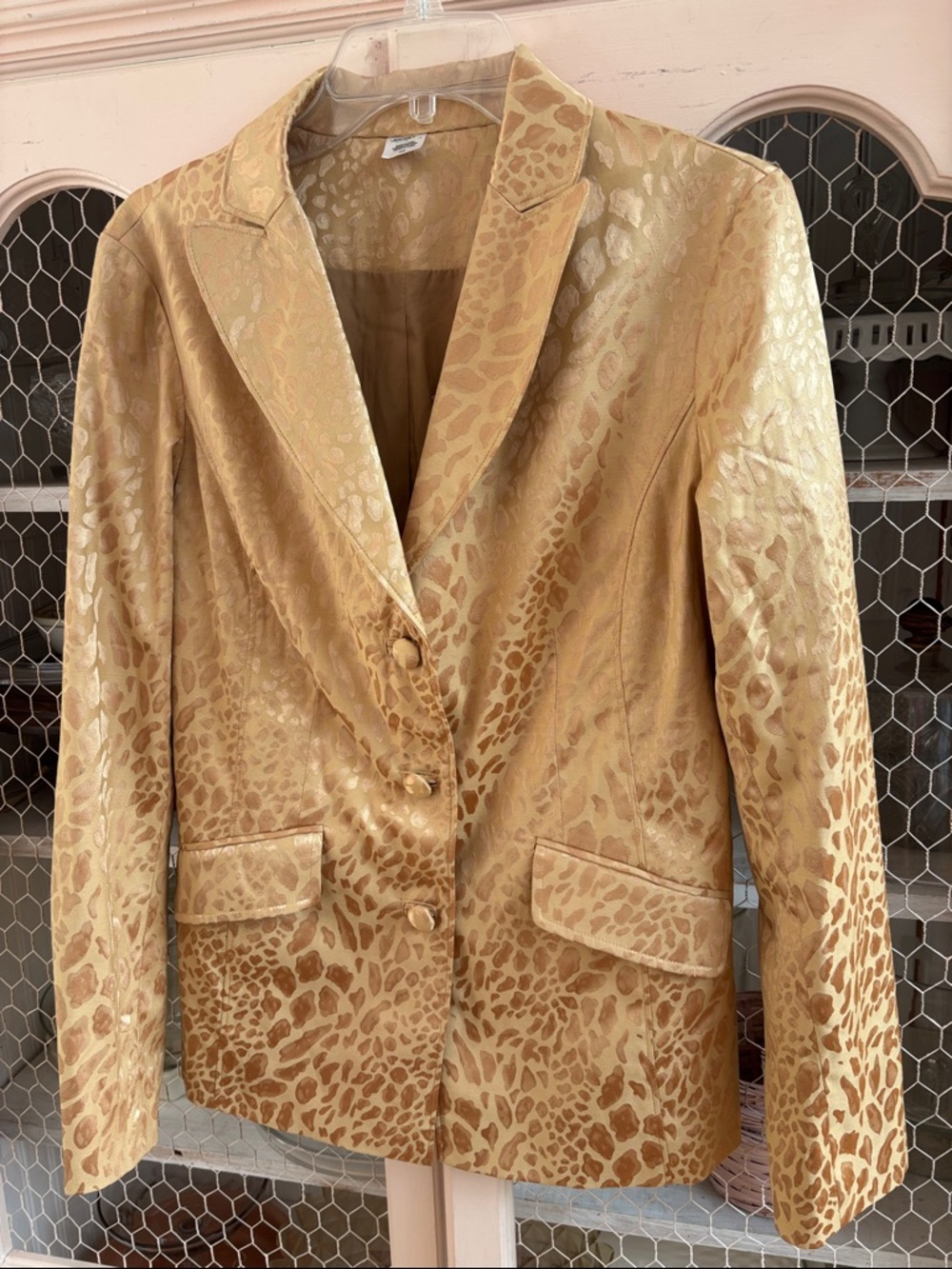 Jockey Gold Animal-Print Satin Blazer VINTAGE